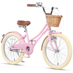 Glerc 20 Pouces Enfants Filles vélo pour 6 7 8 9 10 Ans Petites Filles rétro Style Vintage vélos avec Panier Roues de Formation et de la Cloche, Rose (BikeJune-EU, neuf)