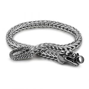 Dankadi Bracelet Dragon T&ecirc;te Fermoir Chopin Cubain Large 5MM en 925 Argent Dor&eacute;, Cha&icirc;ne Cubaine Maille Gourmette R&eacute;tro Vintage Rock Punk Hip Pop Serpent Cadeau de Bijoux F&ecirc;te pour Homme (9&ldquo;, Argent) (Mei Yun Jewelry, neuf)