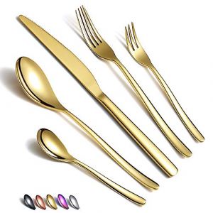 Ensemble de Couverts En or 30 Pièces, Ensemble de Couverts En or En Acier Inoxydable, Ensemble D'argenterie en Placage de Titane Doré, Ensembles D'ustensiles en Or Pour 6 (Or Brillant) (BERGLAND, neuf)