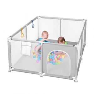 Parc B&eacute;b&eacute; Parc De Jeux B&eacute;b&eacute; D&eacute;montable Lavable Avec 30pcs Boules Plastiques 2 bandes Centre d'activit&eacute;s pour Enfants Grand Parc Adapt&eacute; Int&eacute;rieur Ext&eacute;rieur avec Grille de Protection (120 * 120 Gris) (sinbide-fr, neuf)