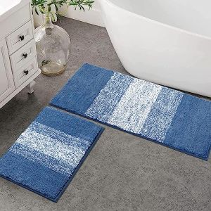 Enyhom Lot de 2 Tapis de Bain Antid&eacute;rapants, Tapis Salle de Bain Microfibre Absorbants, Lavables en Machine, Tapis de Sol pour Salle de Bain, Toilette, 45 x 65 + 45 x 120 cm, Bleu (Pauwer Enyhom, neuf)