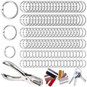 TTYSHIP® 120 Pcs Anneau Reliure, 15/20/25mm Anneaux de Reliure avec 1 Perforeuse, Anneaux de Livre en Metal pour Cahier Scrapbooking Livre Classeur Porte-Clés (TTYSHIP, neuf)