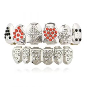 yufana Hip Hop Dents Grilles, Hip Hop Poker Diamond Top and Bottom, Dents Artificielles, L'Or Brillant Pour Les Rappeurs De Clown, Le Cadeau De F&ecirc;Te De R&ocirc;Le D'Halloween (Argent) (yufana, neuf)