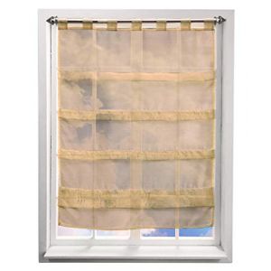 Store Romain Transparent Couleur Unie Sable LxH/80x110CM avec Plis Rideau Voilage Raffrollo Rideaux &agrave; Pattes D&eacute;coration de Fen&ecirc;tre Chambre/Salle de Bain/Balcon (BAILEY JO, neuf)