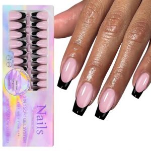 Lot de 150 ongles artificiels courts en gel noir avec pointe française, forme de cercueil, à presser, pour femmes, 15 tailles (yanguoliushengjiaju, neuf)