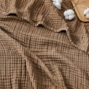 EMME Couverture, Douillette, pr&eacute;lav&eacute;e, 4 Couches, Douce et Respirante, Universelle, l&eacute;g&egrave;re et Confortable, en Mousseline de Coton, pour Toute Saison, Marron, pour canap&eacute;, 127 x 177 cm (EMME Home, neuf)