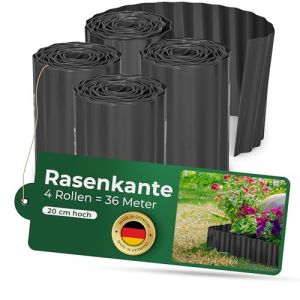 Novatool Bordure de pelouse en plastique PET recyclé 36 m, anthracite – Bordure de jardin, allée, bord d'étang, parterre de fleurs, 20 cm x 9 m, 4 rouleaux (AMP GmbH, neuf)