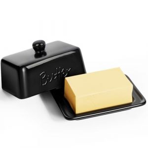 HONZUEN Beurrier C&eacute;ramique avec Couvercle, Bo&icirc;te &agrave; Beurre pour 500g et 250g, Beurrier Porcelaine Grande Capacit&eacute;, Bo&icirc;te &agrave; Beurre pour Frigo, Noir (He Ebb, neuf)