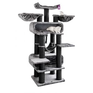 Petrebels Maine Coon Arbre à chat XXL Route de 210 cm de haut, design pour grands chats, avec troncs en sisal naturel de 15 cm de diamètre, noir (Petrebels, neuf)