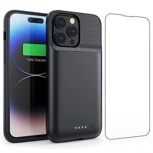 Coque Batterie pour iPhone 14 Plus/14Pro Max/13 Pro Max, 8600mAh Chargeur Portable Batterie Externe Puissante Power Bank Coque Rechargeable pour iPhone 14 Plus/14Pro Max/13 Pro Max[6.7] (A-Noir) (SHEN-EU, neuf)
