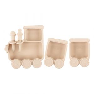 Qshare Lot de 5 assiettes pour bébé avec ventouse, en silicone antidérapant, avec cuillère, fourchette, sans BPA, passe au lave-vaisselle et au micro-ondes (A, beige) (Nohler Live, neuf)