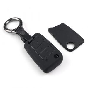 DXiongW Coque Clé de Voiture pour VW Golf 7 MK7 Polo T-Roc Touran Tiguan Jetta Skoda Fabia Octavia Seat Leon Ibiza 3 Boutons Couvre Étui à Clé Silicone Housse de Protection Clef Noir avec Porte-clés (ZHUOMAO, neuf)
