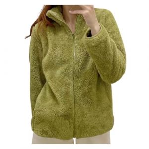 MOKBAY Polaire Femme Zippée Veste Pilou Pilou sans Capuche Veste Mi Saison Vert Mi Saison Cintré Vêtements Automne Hiver Chaude Sport Peluche Manteau Long Femme Hiver Vert 3XL (MOKBAY, neuf)