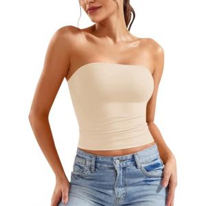 Y2k Crop Top Femme Sexy Bandeau Tube sans Manches Bretelle Dos Nu T-Shirt &Eacute;t&eacute; Couleur Unie Slim Fit Bustier Moulants Chic &eacute;L&eacute;Gant Haut Court Basique D&eacute;contract&eacute; pour Bord De La Mer De Plage Vacances (LOSSLO(Livraison 5-14 jours), neuf)