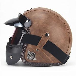 BCCDP Cuir Casque Moto Jet Vintage Retro avec Lunettes et Masque, Unisexe 3/4 Moto Chopper Scooter Modulable Casque De V&eacute;lo, ECE Homologu&eacute; en pour Casque De Moto Homme Et Femme - M~XXL (skybt, neuf)
