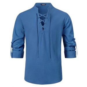 Enlision Chemise pour Homme &agrave; Manches Longues col en V v&ecirc;tements m&eacute;di&eacute;vaux Coton Classique &eacute;cossais Jacobite Kilt Lin Chemises Bleu XL (MXECEUR, neuf)