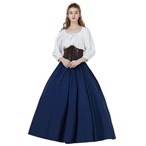BEAUTELICATE Jupe Longue M&eacute;di&eacute;vale Victorienne De Femme en 100% Coton Evas&eacute;e Retro Moyen Age Costume De Femme F&ecirc;tes Renaissance Carnaval Bleu Marin,XXL (BEAUTELICATE-FR, neuf)