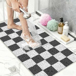 Tapis de Douche Antid&eacute;rapant en PVC Loofah 40x60 cm Tapis de Bain Antid&eacute;rapant avec Drain Tapis Douche Anti Moisissure S&eacute;chage Rapide Surface Textur&eacute;e &agrave; Carreaux Noir et Blanc (JOYXEON-FR, neuf)