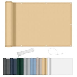 AXT SHADE Brise Vue Balcon 90x600cm Imperméable Cache Vue Balcon Protection UV Opaque Résistant aux Contre Vent avec Trous et Serre Câbles pour Exterieur Terrasse-Sable (Vanilla Home, neuf)
