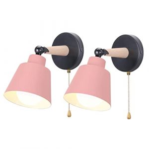 iDEGU Lot de 2 Appliques Murales Rétro Vintage E27 Luminaire Plafonnier Industriel en Bois et Métal Réglable Lampe Murale Interieur avec Interrupteur Applique Moderne pour Chambre Entrée Salon (Rose) (IDEGU, neuf)