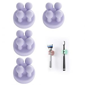 Lot de 4 Supports de Brosse à Dents en Silicone Multifonction pour Rasoir et Brosse à Dents,Étanche,Auto-adhésif,pour Suspendre la Salle de Bain (Violet 4 pcs) (QLKJ, neuf)