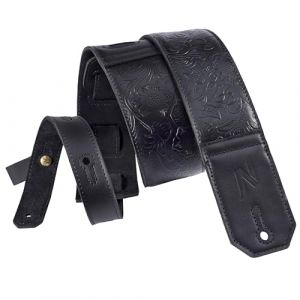 Nefelibata sangle de guitare, 2.3 » large pleine fleur sangle de guitare en cuir avec un rembourrage doux pour guitare basse, électrique et acoustique (Noir) (zsfeiniao, neuf)