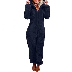 Combinaison Pyjama Femme Grenouillere Femme Combi Pyjama Tout En Un Chaud En Polaire,Combinaison Pyjama Barboteuse Polaire Capuche VêTement En Peluche Nuit Adulte Costume Loungewear GrenouillèRe, (jiajialongbaihuo, neuf)