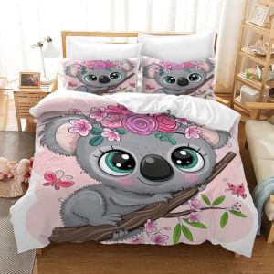 Housse de Couette Enfant Animaux de Dessins Anim&eacute;s, Parure de Lit Animaux de La Jungle, Sets de Housses de Couettes Lion &Eacute;l&eacute;phant Renard Panda Koala (Koala, 220x240cm) (WEIWEUNIT, neuf)