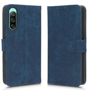 LMFULM&reg; &Eacute;tui pour Sony Xperia 10 IV XQ-CC54/ XQ-CC72/ SOG07 (6,0 Pouces) PU Cuir Couverture Brosses Antivol Portefeuille Coque Fermeture Magn&eacute;tique Support Protection Housse Retro Givr&eacute; Bleu (LMAZWUFULM, neuf)