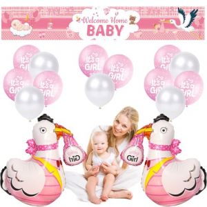 Ballon Gender Reveal Ballon Bapteme Ballon Baby Shower Ballon Paillette “It’s a GIRL” Welcome Home Baby Bannière Stork Balloons Blancs Balloons pour Baby Shower Réception à Domicile (Rose) (PENG ZHIJIAN, neuf)