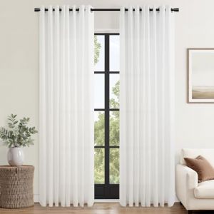 Topfinel Rideaux Voilage Blanc Lin Coton 140x245cm LxH Rideau Voilages Fenetre Dressing Cuisine Porte Fenetre Rideau D&eacute;coration Salon Chambre Adult Semi Occultant Draperies Int&eacute;rieurs &agrave; Oeillets 2pcs (NoledarEU, neuf)