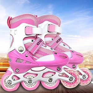 Rollers en Ligne Enfant Ajustables - Garçon & Fille, Taille 35-38, ABEC 7, 4 Roues - Confortables et Stylés - Code M - Rose (Hechheu, neuf)