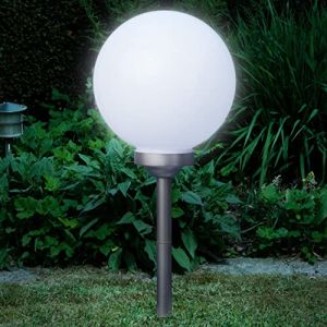 Boule de jardin solaire pour extérieur, avec éclairage LED, piquet de terre, batterie de 600 mAh, allumage automatique, lampe sphérique moderne et élégante (1, Ø 30 cm, blanc froid) (shoppingpalast, neuf)