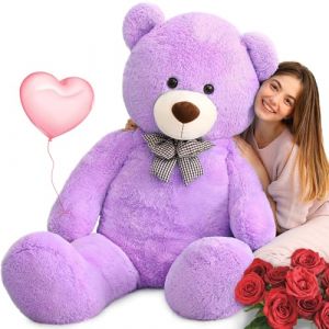 MorisMos XXL Ours en Peluche Geant 140cm, Violet Nounours Géant 1.4m Kawaii Peluche Grand, Animaux en Peluche Jouet Grosse Teddy Bear Cadeau pour Enfant Anniversaire Saint Valentin Decoration (FUIYWIKE, neuf)