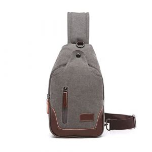 FANDARE Rétro Sac de Poitrine Toile Sac Bandoulière Sling Crossbody Bag Homme Sacoche Sac d'Epaule avec Trou pour écouteur Sacoche de Ceinture pour Voyage Randonnée Crossbody Bag Gris (OÜ HULGY, neuf)