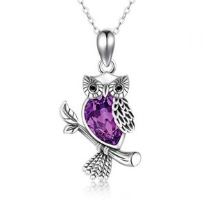 HARMONY BOLA Violet Collier Hibou en Argent Sterling 925 avec Pendentif en Forme en Cristal Cadeau d'Anniversaire pour Femme M&egrave;re 45,7 + 5,1 cm (HARMONY BOLA Jewellery, neuf)