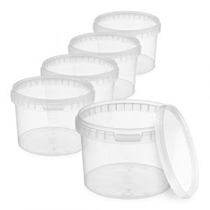 BenBow Seau avec Couvercle 0,5l Transparent 5X 0,5 litres - Convient pour Aliments, Stable, &eacute;tanche &agrave; l'air, Anti-Fuite, inodore - Seau en Plastique - Vide (BenBow | Hylat Baby, neuf)