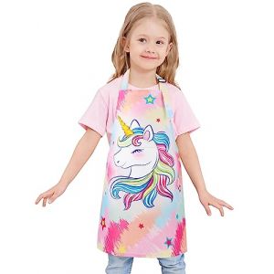 WERNNSAI Tablier Fille Enfant - Tablier Licorne pour Cuisson Peinture Artisanat Jardinage Impression &Eacute;tanche B&eacute;b&eacute; Tabliers &agrave; Bavette Cuisine avec Sangle R&eacute;glable Poche pour Enfants 2-5 Ans (Nuoly, neuf)