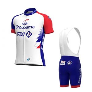 Générique 2022 Pro Team FDJ Ensemble de maillot de cyclisme pour hommes, maillot de vélo vtt respirant Kits de cuissard à bretelles GEL Paddad (M) (Cyclist Home Store, neuf)