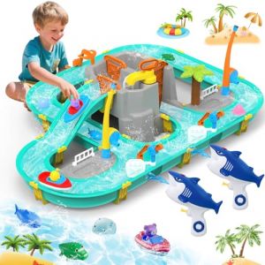 PATEMZON 2 en 1 Table Eau Sable Enfant, Table d'eau Enfant Exterieur avec Bateaux, Figurines Animaux, Pistolets à Eau et Fonction de Pêche, Jouets de Plage d'été pour Filles et Garçon 3, 4, 5, 6 Ans (Passionor Trade Kft., neuf)