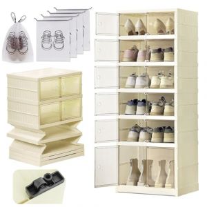 Wuciray Rangement Chaussures Pliable Dur Plastique 6 &eacute;tage Pointure Jusqu&rsquo;&agrave; 46 Casier Chaussures Meuble Armoire pour 12pcs Chaussures Boite pour Entree Salon Chambre avec aspiration magn&eacute;tique Porte (HYYM, neuf)