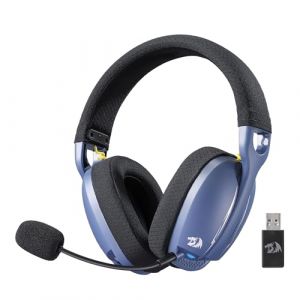 Redragon H878 Casque de jeu sans fil 3 modes avec &eacute;clairage bleu &ndash; L&eacute;ger &ndash; Son surround 7.1 &ndash; Pilote 40 mm &ndash; Microphone amovible &ndash; Pour PC, PS5/4/3, Switch, appareil mobile, noir et bleu (Radioddity France, neuf)