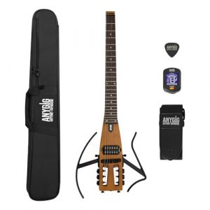 Anygig Guitare &eacute;lectrique de voyage, headless &ndash; portable, ultra-l&eacute;g&egrave;re et silencieuse, diapason complet 25,5", palissandre, humbucker lumineux, housse de transport, supports amovibles, Noir (Flashice, neuf)