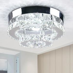 Cainjiazh Lustre moderne en cristal - Plafonnier LED rond encastr&eacute; - Plafonnier en cristal pour chambre &agrave; coucher, salon, cuisine, chambre &agrave; coucher, salon (blanc froid) (Jiazhong Lighting, neuf)