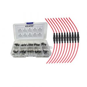KOLACEN Support de fusible pour véhicule Automobile à vis en Ligne 5x20mm AGC 16 Fils 10 Fils + pièces Rapides + fusibles pour Tubes de Verre à soufflage Rapide 5 x 20 mm (Paquet de 100) (KOLACEN Tech, neuf)
