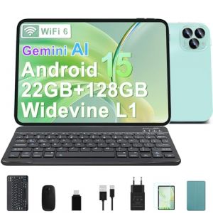 GOODTEL Tablette Tactile Android 15 Octa-Core, 22 Go (8Go + 14Go) + 128 Go ROM（2TB TF）, 5G + 2,4 G WiFi, GMS, Bluetooth 5.0, Paly Store, Support de Carte SD, Tablette avec Clavier et Souris - Vert (SarahJordan, neuf)