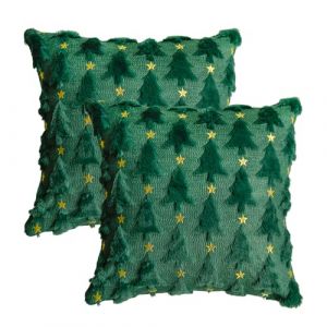 Artoid Mode Housses de coussin en fausse fourrure Vert Or Sapins de No&euml;l - Lot de 2, 40 x 40 cm - Pl&uuml;che d'hiver - Velours - Housse de coussin d&eacute;corative pour la chambre &agrave; coucher (Artoid Direct, neuf)