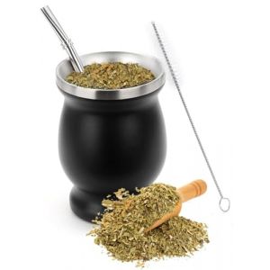 Zbozzba Lot de tasses &agrave; mat&eacute;, avec brosse de nettoyage et paille pour mat&eacute;, noir, pour mat&eacute;, caf&eacute; et th&eacute; aux fruits (zhuhaishijieerweikejiyouxiangongsi, neuf)