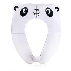 Pejoye Bébé Réducteur de Toilette, Siège Toilette Pliable Enfants, Réducteur WC Bébé Siège de Toilette Portatif pour Garçon et Fille avec 8pcs Patins Antidérapants et 1 Sac de Transport, Panda Blanc (Galaxy Schlachtschiff, neuf)