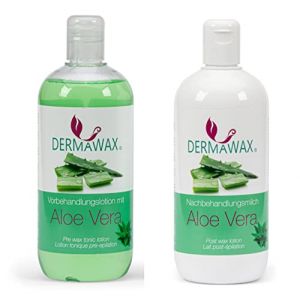 Dermawax Kit Pr&eacute; & Post &Eacute;pilation 2x500 ml &ndash; Lotion Tonique Aloe Vera Avant Cire Chaude, Perles de Cire ou Sugaring + Lait Apr&egrave;s-&Eacute;pilation Aloe Vera &ndash; Soin Homme & Femme &ndash; Made in Italy (Dermastil Cosmetics GmbH, neuf)